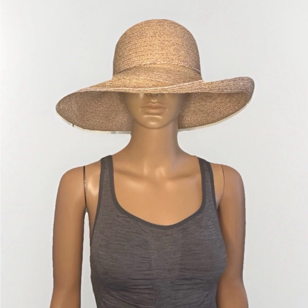 Scala Collezione crocheted Straw Raffia Blend Natural Lavender Wide-Brim Hat OS